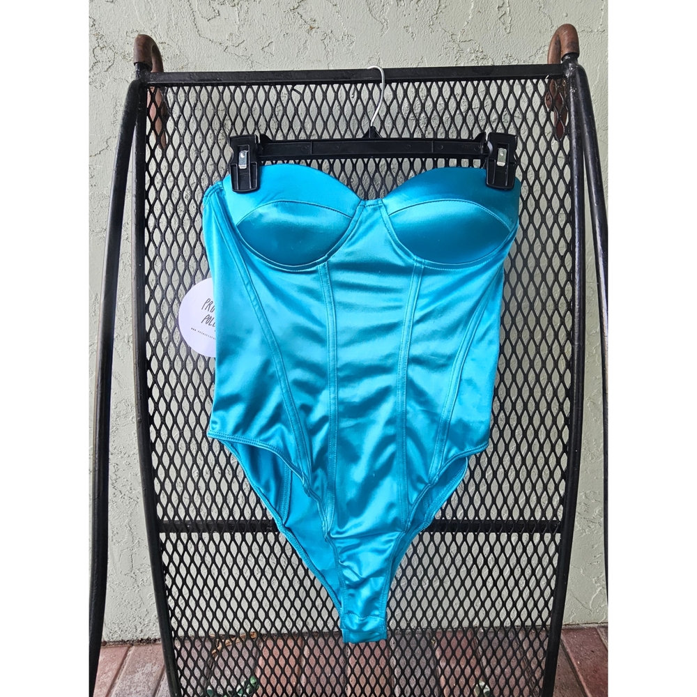 Princess Polly Turquoise Satin Bodysuit